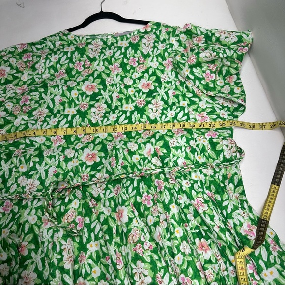 French violet boutique balloons sleeves Floral Green and Pink mini  Dress L - Picture 5 of 13